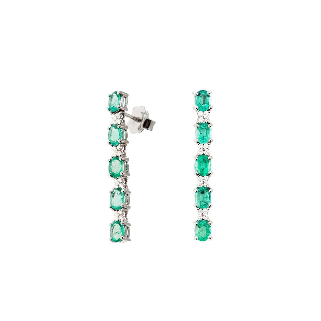 Pendant Earrings with Emerald and Diamonds in White Gold