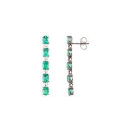 Pendant Earrings with Emerald and Diamonds in White Gold