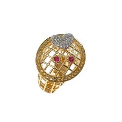 Anello Design a rete con Diamanti Rubini e Zaffiri in Oro Giallo