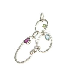Circle Design Pendant with Diamonds and Stones in White Gold