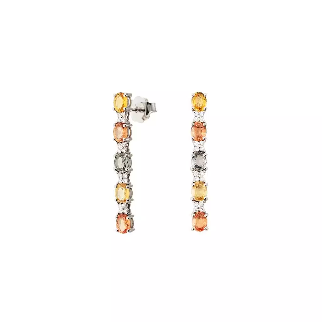 Orecchini Pendenti con Zaffiri Multicolore e Diamanti in Oro Bianco