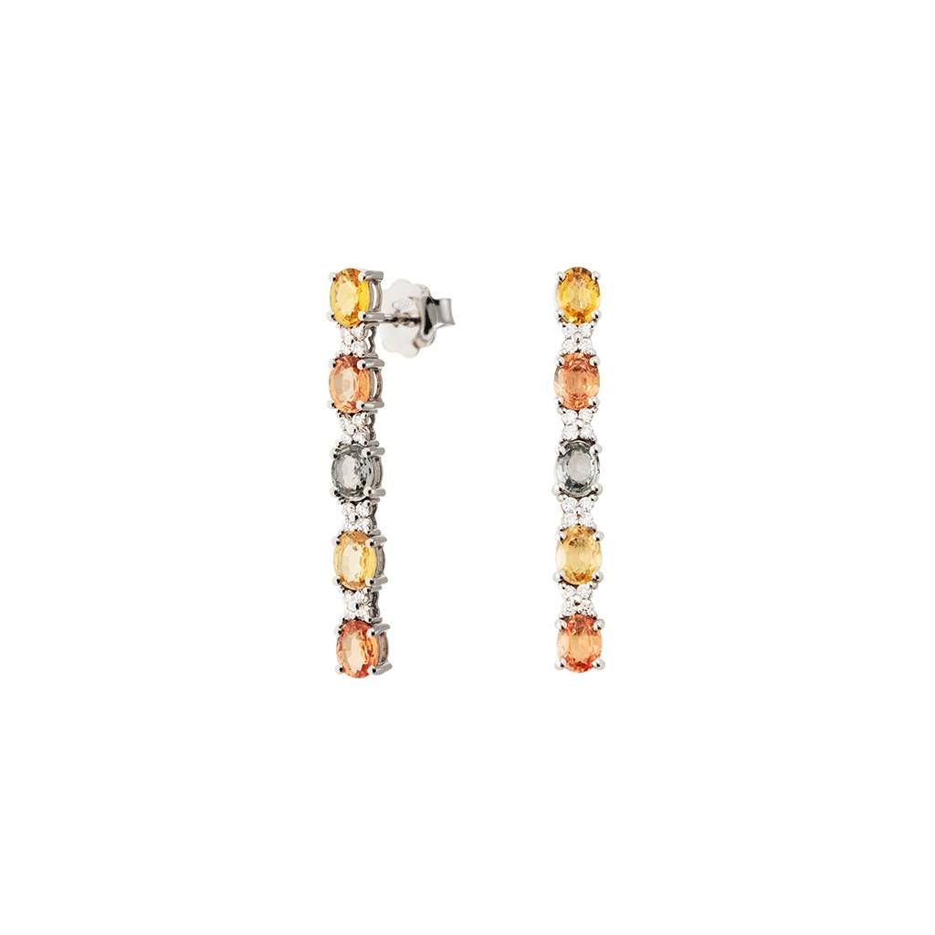Pendant Earrings with Multicolor Sapphires and Diamonds in White Gold