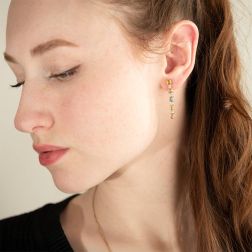 Photo of worn Pendant Earrings with Multicolor Sapphires and Diamonds in White Gold