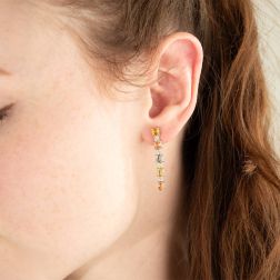 Photo of worn Pendant Earrings with Multicolor Sapphires and Diamonds in White Gold