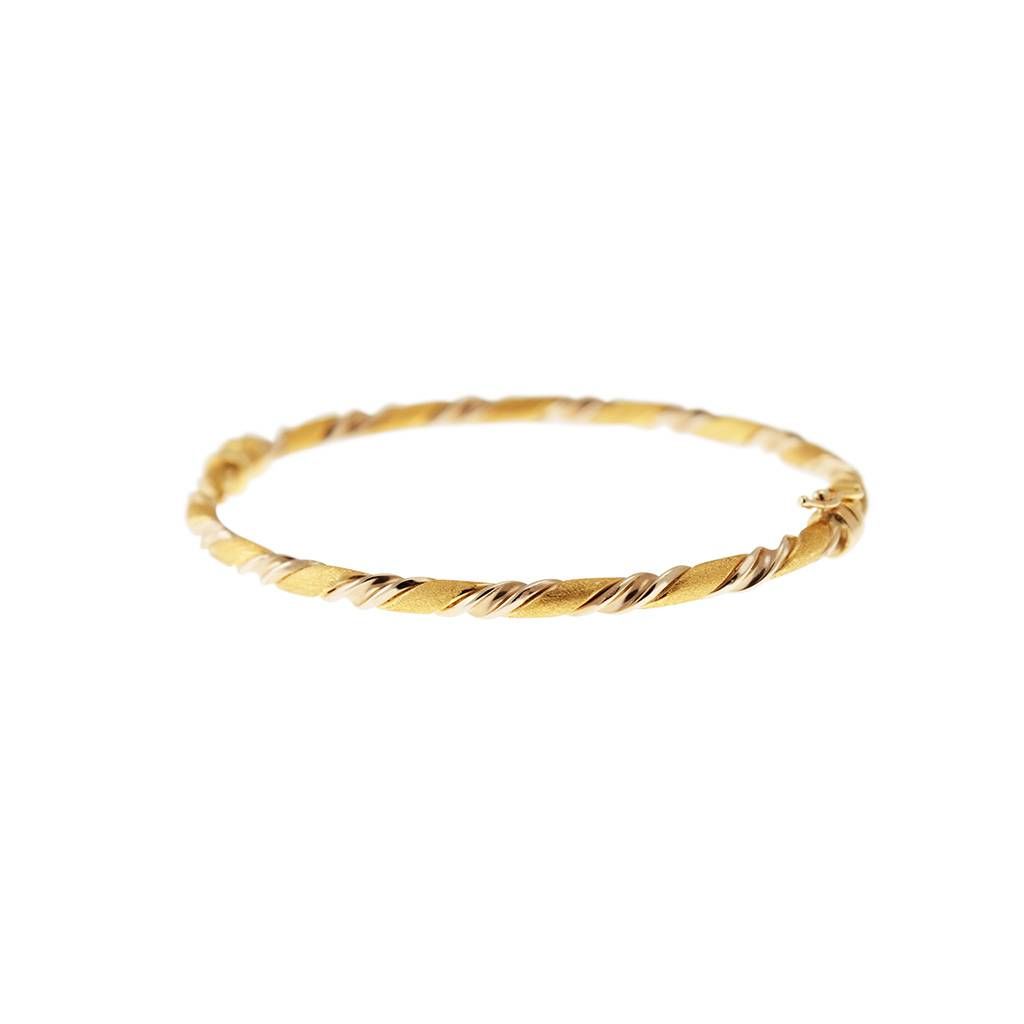 Satin and Polished Spiral Bracelet in Yellow and White Gold