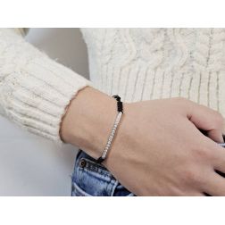 Photo of worn Lace Bracelet with White Gold Tag with 16 Diamonds