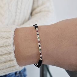 Bracciale Laccetto con Targa in Oro Rosa e Pietre Preziose foto indossata