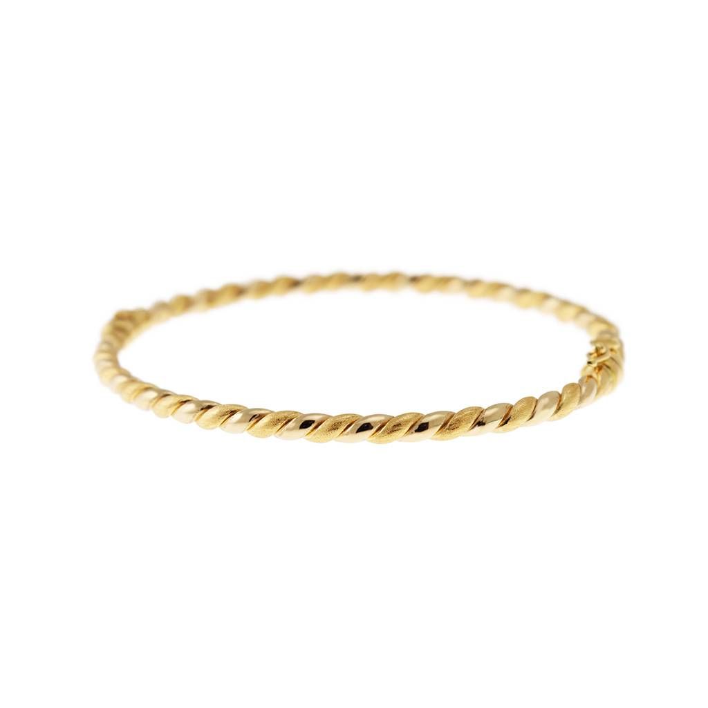 Polished and Satin Braided Rigid Bracelet in Yellow Gold