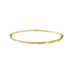 Bracciale Rigido Squadrato Lucido e Satinato in Oro Giallo e Bianco