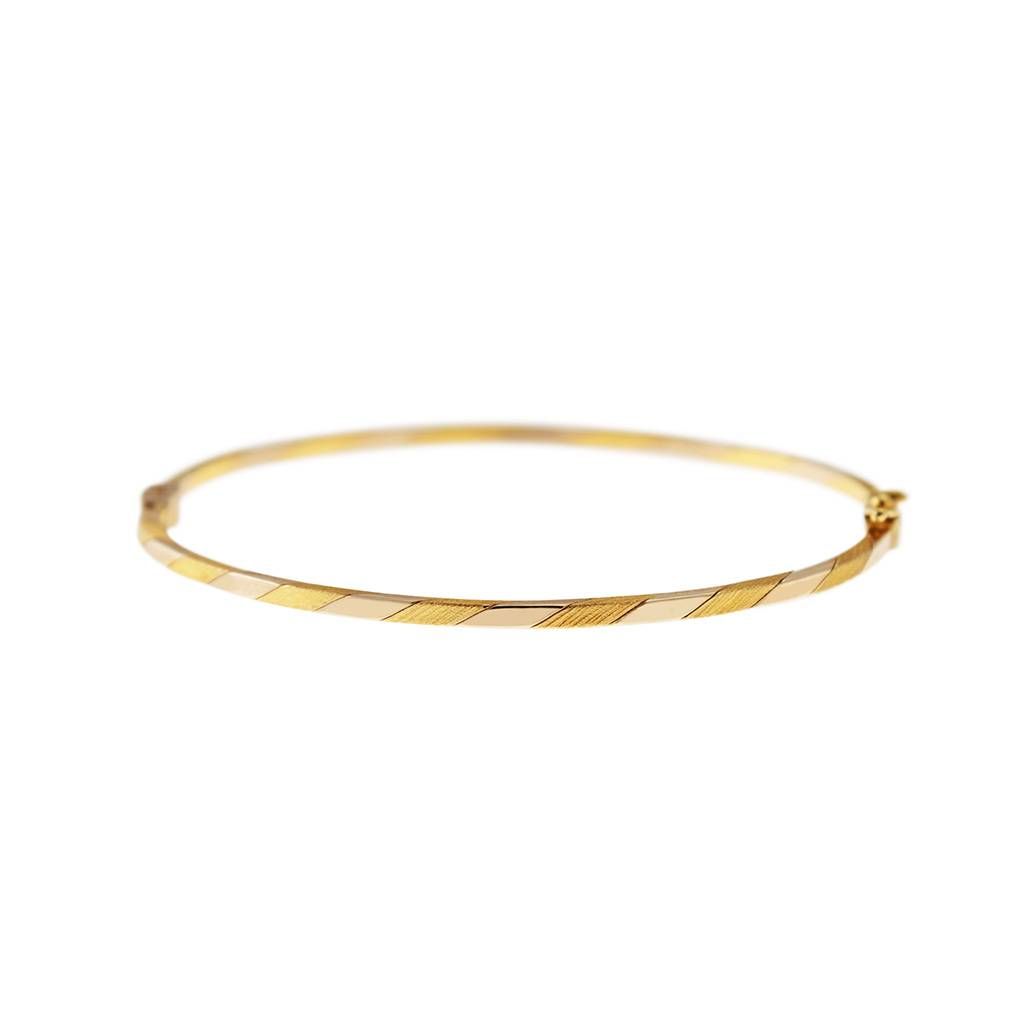 Bracciale Rigido Squadrato Lucido e Satinato in Oro Giallo e Bianco