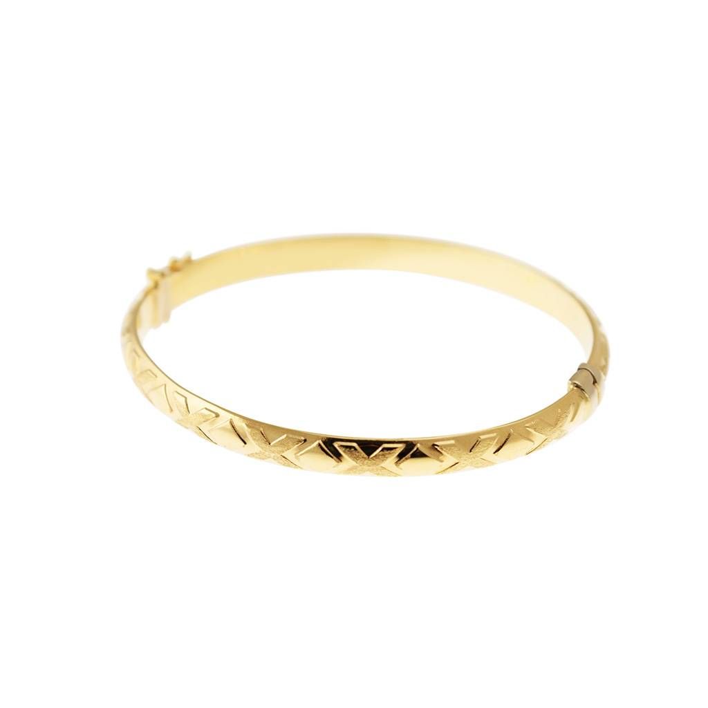 Bracciale Rigido con Rombi e X satinate in Oro Giallo