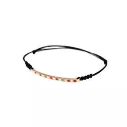 Bracciale Laccetto con Targa in Oro Rosa e Pietre Preziose
