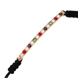 Bracciale Laccetto con Targa in Oro Rosa e Pietre Preziose