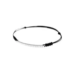 Bracciale Laccetto con Targa in Oro Bianco e 16 Diamanti