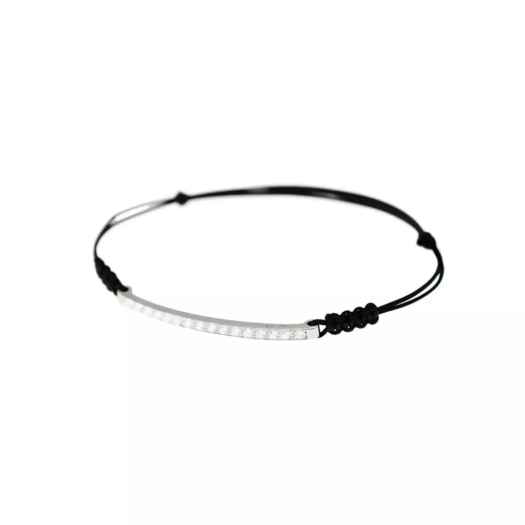 Bracciale Laccetto con Targa in Oro Bianco e 16 Diamanti