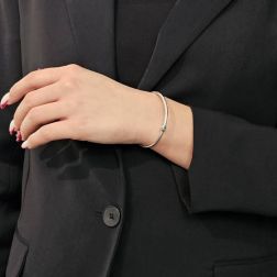 Polished Striped Rigid Bracelet in White Gold
