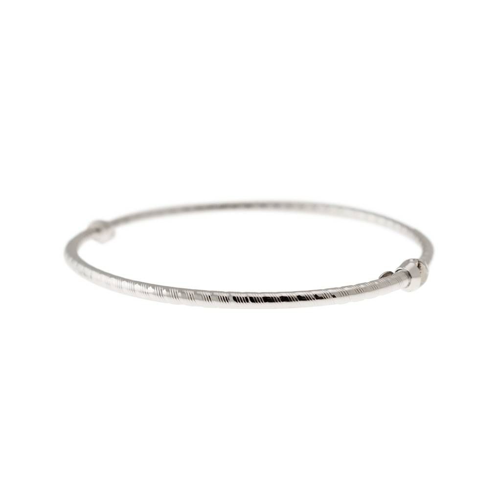 Polished Striped Rigid Bracelet in White Gold