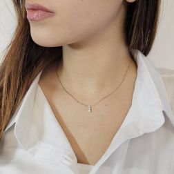 Photo of worn Scalar Trilogy Necklace in White Gold