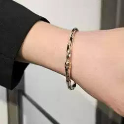 Bracciale Rigido a Spirale in Oro Rosa e Giallo foto indossata