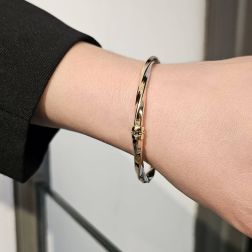 Photo of worn Rigid Spiral Bracelet in Rose and Yellow Gold