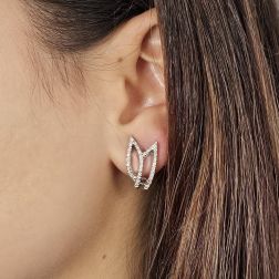 Photo of worn Two-leaf White Gold earrings with 70 Diamonds