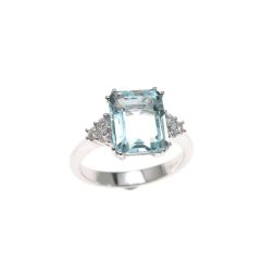 Anello Solitario con Acquamarina Ottagonale 11x9mm e Diamanti