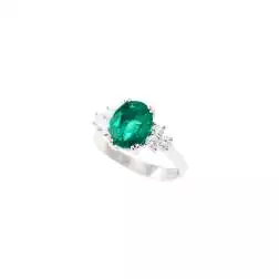 Anello Solitario Smeraldo Ovale 9x8mm e 6 Diamanti