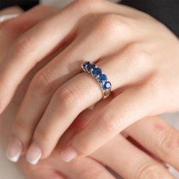 Photo of worn Veretta Ring 5 Blue Sapphires in White Gold