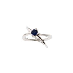 X shaped Solitaire Ring with Blue Sapphire in White Gold