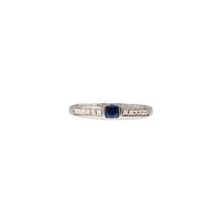 Anello Solitario Squadrato con Zaffiro Blu da 0.280ct e 40 Diamanti