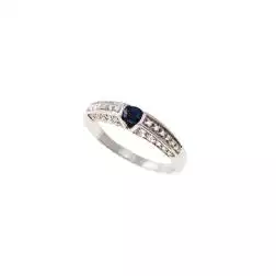 Anello Solitario Squadrato con Zaffiro Blu da 0.280ct e 40 Diamanti