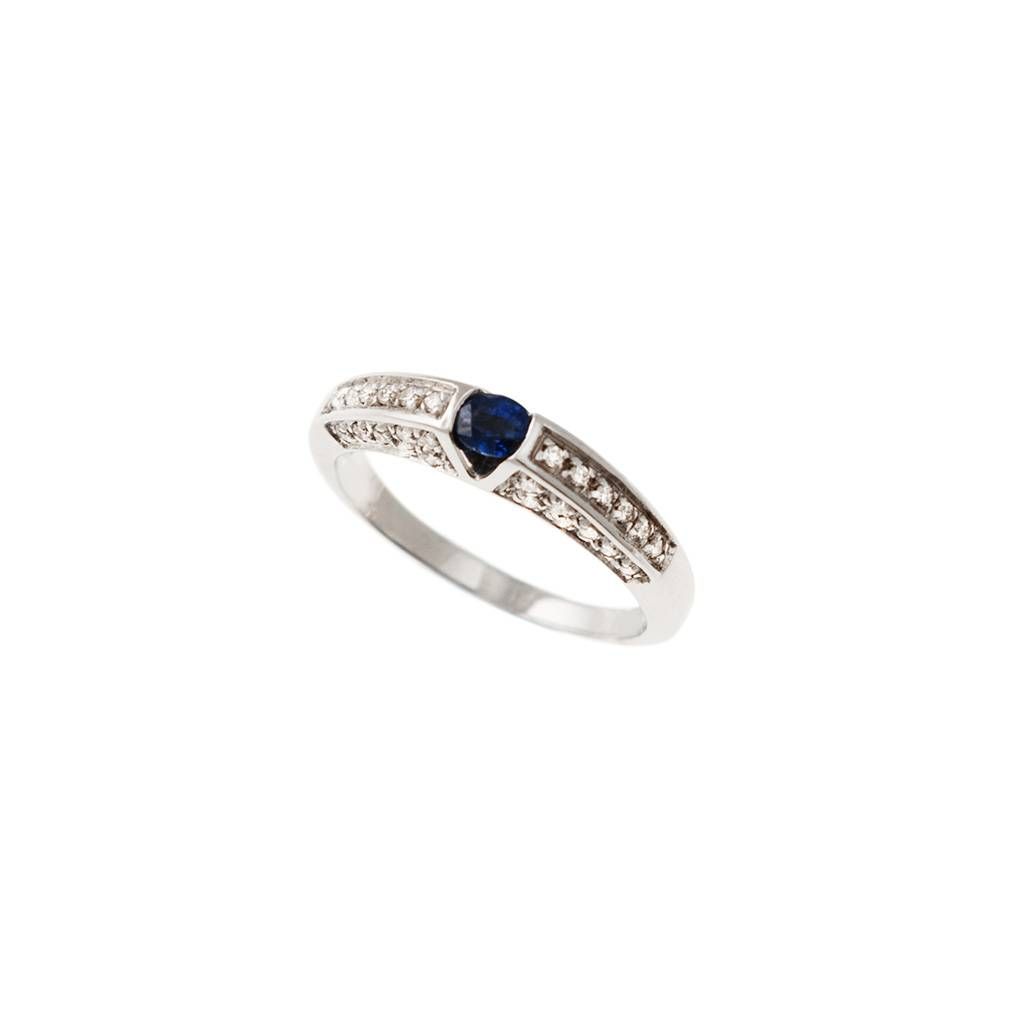 Anello Solitario Squadrato con Zaffiro Blu da 0.280ct e 40 Diamanti