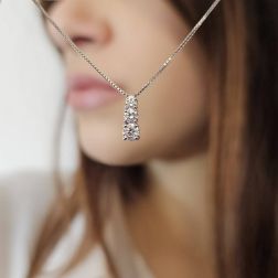 Photo of worn Scalar Trilogy Necklace in White Gold