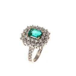 Anello GranGalà con Smeraldo Ottagonale 7x5mm e 38 Diamanti