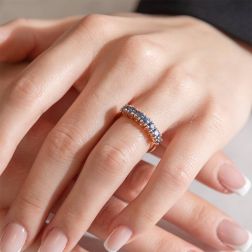 Photo of worn Veretta 7 Blue Sapphires of 1.424ct in Rose Gold