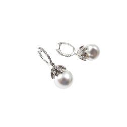 Orecchini Boccole a Foglie con Perle e Diamanti in Oro Bianco