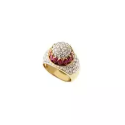 Anello Design Corona con Rubini Navette e Diamanti