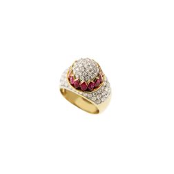 Cupola Ring with Navette Rubies and Pavè Diamonds