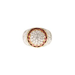 Cupola Ring with Navette Rubies and Pavè Diamonds