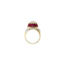 Cupola Ring with Navette Rubies and Pavè Diamonds