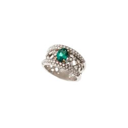 Pavè and Baguette Emerald and Diamond Design Ring