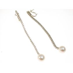 Pendant Tennis Earrings with 58 Diamonds and Australian Pearls