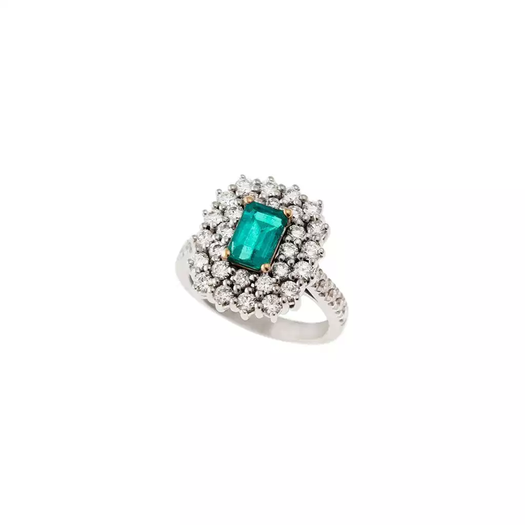 Kate Emerald Octagonal Ring 7x5mm and a Double Round of 38 Diamonds