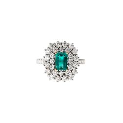 Kate Emerald Octagonal Ring 7x5mm and a Double Round of 38 Diamonds