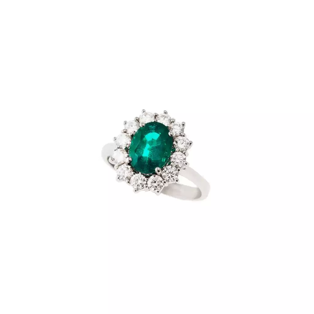 Anello Kate Smeraldo 9x6mm da 1.779ct e 12 Diamanti
