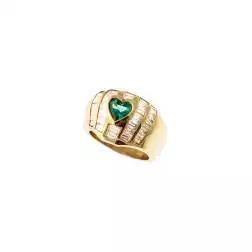 Anello fascia con Smeraldo a cuore e Diamanti Baguette