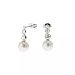 Orecchini Circle Perle e Diamanti a Scalare in Oro Bianco