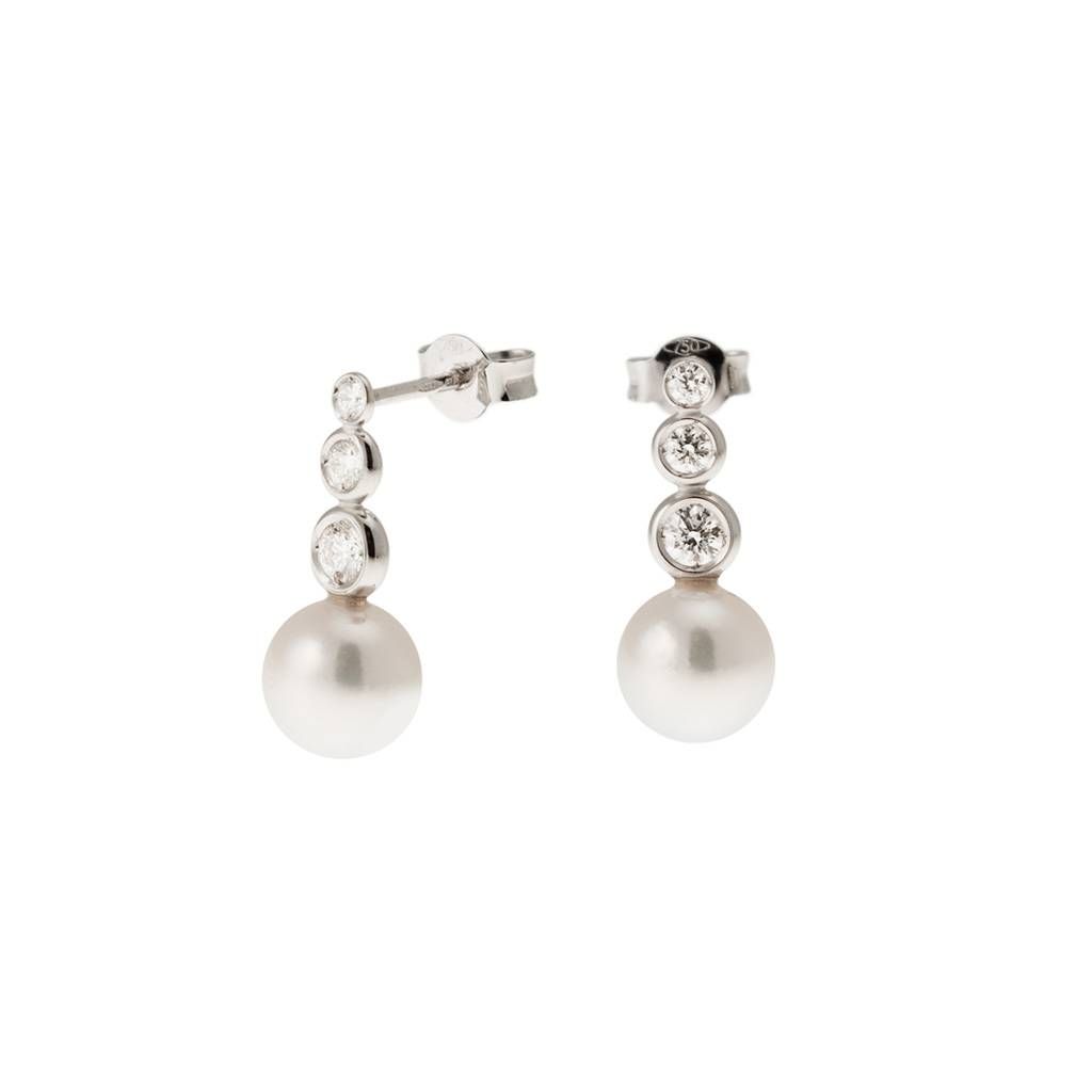 Orecchini Circle Perle e Diamanti a Scalare in Oro Bianco