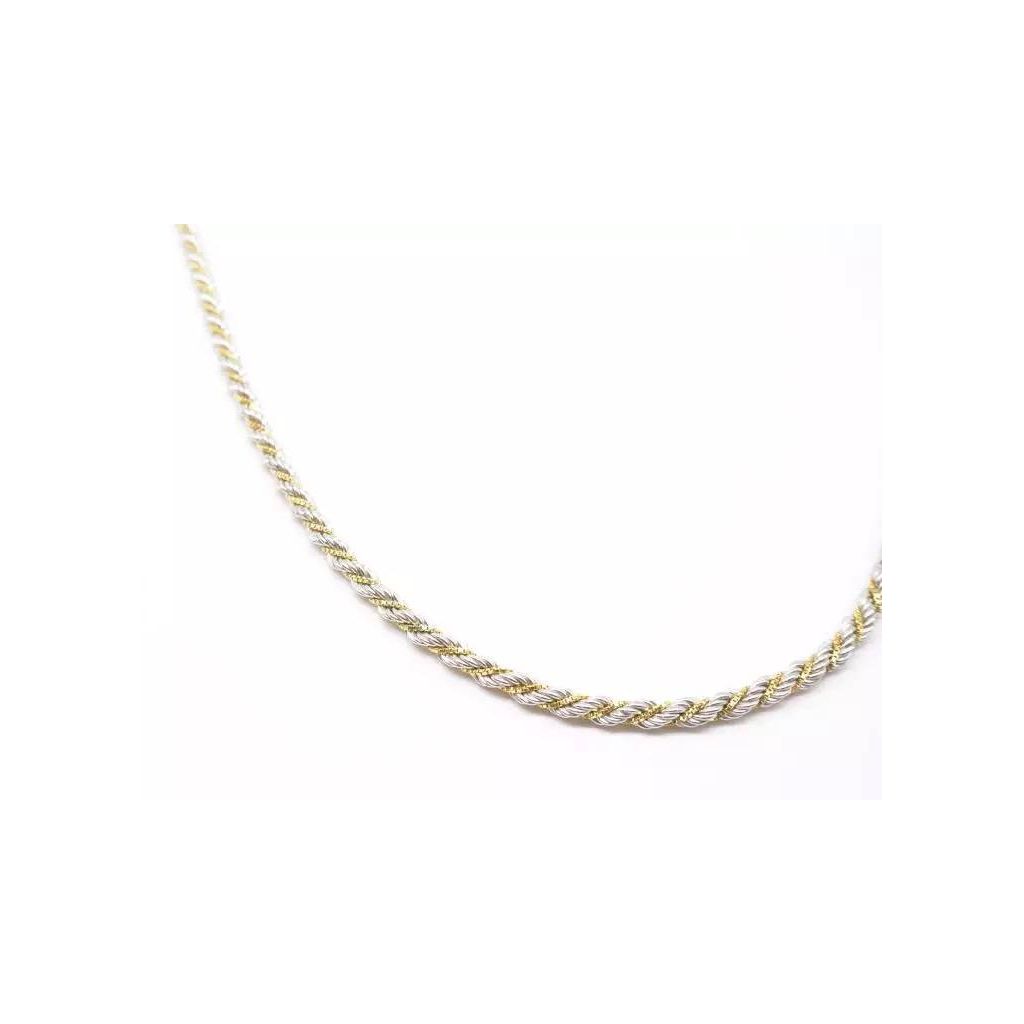 Collana Corda oro bianco con veneta  oro giallo 60cm x 3.80mm