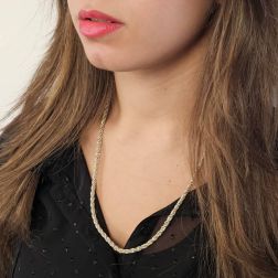 Photo of worn White gold rope necklace with yellow gold venetian 55cm x 3.80mm